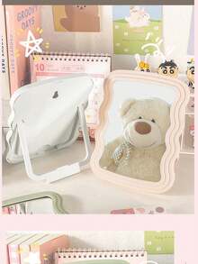 1pc Cute Makeup Mirror, Cream Wavy Mirror, Desktop Or Wall-Mounted, Student Dorm, Vanity Mirror, Office Small Mirror, Christmas Gift,Cheap,Stocking Stuffers,Makeup,Makeup Tools,Cheap Stuff,Gifts,Gifts For Women,Christmas Gifts