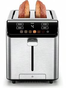 Tostadora digital de 2 rebanadas, 6 configuraciones de tono, control de pantalla táctil, ranuras extra anchas para pan grueso y bagels, +10 segundos, descongelación, bandeja - Acero Inoxidable - Ver 13