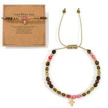 Luxury Gold Spacer Cross Beaded Bracelet, Polished Stone & Turquoise Accent, Versatile Accessory For Everyday Wear