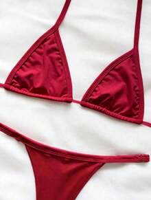 Women's Summer Triangle Bikini With Side Adjustment - Red - View 2