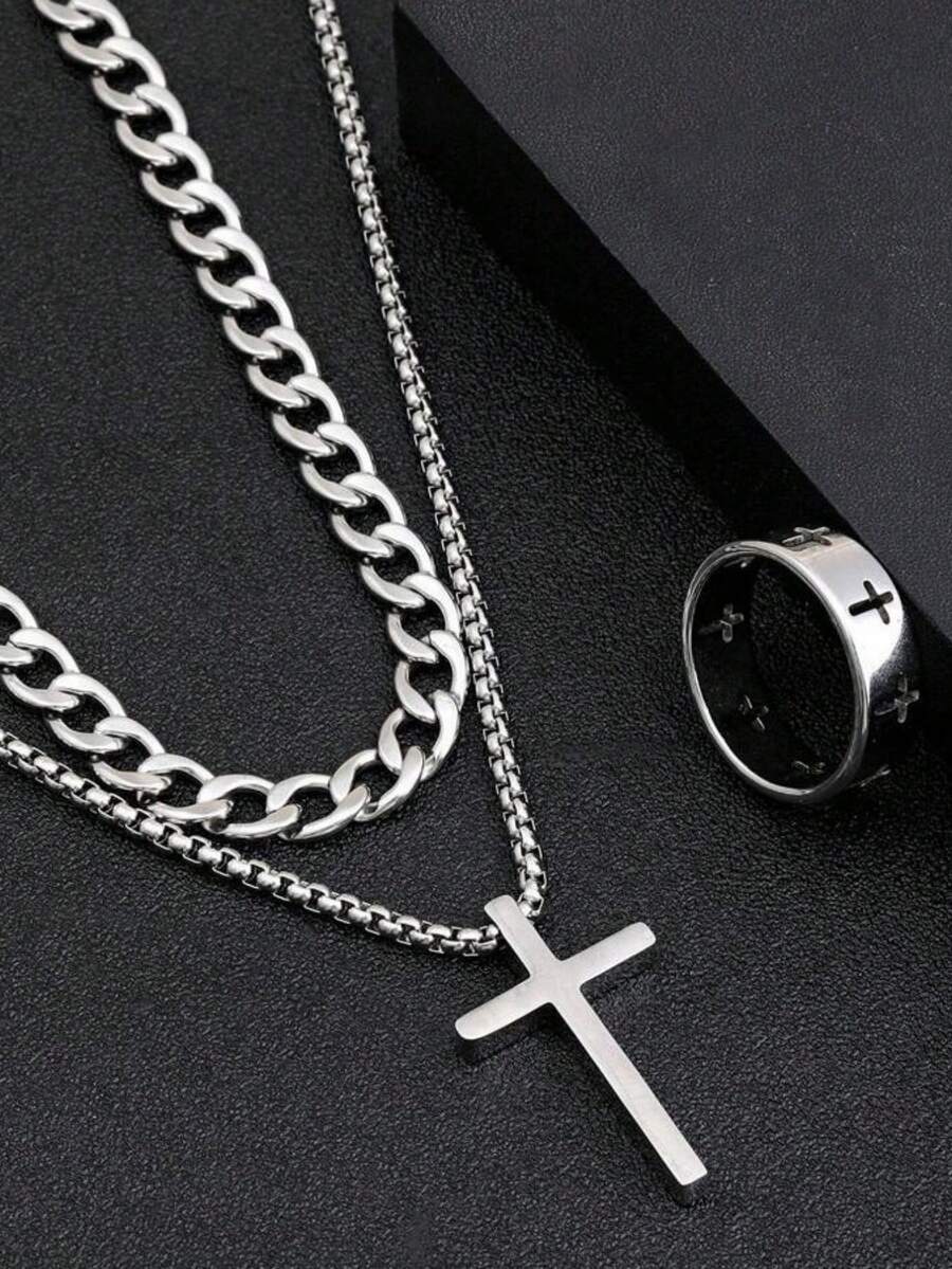Fashion Hiphop Minimalist Necklace Bracelet Ring Set, Men's Jewelry Suitable For Parties And Daily Accessories - Multicolor - View 1