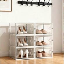 Shoe Storage Box, 6/12 Pack Clear Plastic Stackable Storage Boxes, Space Saving Multifunctional Sneaker Rack Container Box Rack, Foldable Shoe Storage Box, Ideal Halloween/Christmas Gift - 彩色 - 查看 11