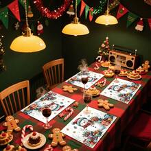 1 peça/4 peças/6 peças/100 peças de jogos americanos estampados com boneco de neve de Natal, jogos americanos com isolamento térmico, adequados para decoração de casa, jantares festivos, decoração de cozinha e festas, jogos americanos para festas, podem ser dados como presentes