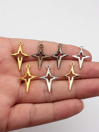 10 Stücke 27x17mm (1,06x0,67 Zoll) glänzende Sterne Anhänger für DIY Schmuckherstellung, Halskette, Schlüsselanhänger, Handykette, Armband, Handwerks-Zubehör