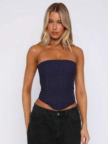 Women Bustier Corset Top Y2k Strapless Tie Back Boned Overbust Tube Crop Tops Going Out Club Shapewear - Màu xanh hải quân - Xem 4