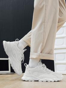 Sepatu Sneakers Kasual Pria Modis dengan Desain Jala Patchwork dan Tali, Nyaman, Serbaguna untuk Aktivitas Luar Ruangan, Perjalanan Sehari-hari, Semua Musim, Cocok untuk Remaja, Streetwear, dan Lari. - Putih - View 10