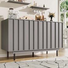 Esszimmerschrank (140*38,5*82,5cm), Esszimmer-Wohnzimmer-Aufbewahrungsschrank, einzigartiges Design, Schranktürdesign, freistehender Schrank, Minimalistisches Sideboard,Schwarz