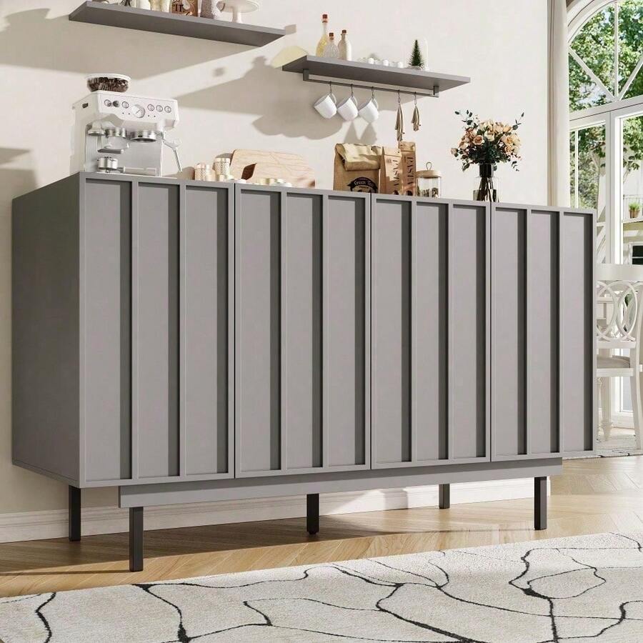 Esszimmerschrank (140*38,5*82,5cm), Esszimmer-Wohnzimmer-Aufbewahrungsschrank, einzigartiges Design, Schranktürdesign, freistehender Schrank, Minimalistisches Sideboard,Schwarz