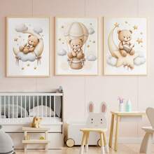 Children's Room Wall Sticker Poster, Beige Teddy Bear, Moon, Hot Air Balloon And Star Pattern, Suitable For Decorating Children's Room, Applicable To Children's Room, Nursery, Boys And Girls Party Bedroom Background, Kindergarten Classroom Decoration, Waterproof. Can Be Used As Headboard Decoration Wallpaper, Party Decoration Gift. - Multicolor - View 5