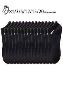 1/3/5/12/15/20 双装舒适透气短袜，斜纹装饰黑色袜子，男士短袜，中筒运动袜，男士袜子，柔软男士短袜，常规男士短袜，日常穿着袜 - 黑色 - 查看 23