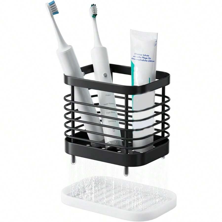 Shower Toothbrush Holder For Bathroom, Stainless Steel Tooth Brush Organizer Storage Caddy, Sink Toothpaste Holder Stand Tray, Silver Bathroom Countertop Accessories Decor - màu đen - Xem 1