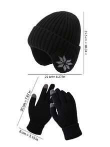 2pcs/Set Knitted Warm Hat And Gloves Set, Fashion Beanie And Gloves Suit For Men, Windproof Ear Protection, Thick Lining, Suitable For Cycling And Outdoor In Winter Winter Gear Winter Clothing