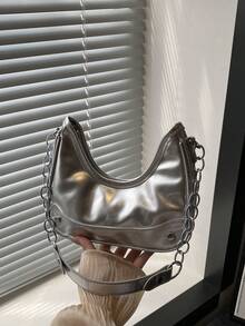 1 Stück modische glänzende koreanische Schulter-/Unterarmtasche mit Reißverschluss aus PU, modische und vielseitige Kettentasche für den täglichen Gebrauch, hochwertige Tasche, geeignet für Teenager zum Einkaufen, Pendeln, täglichen Gebrauch, perfektes Geschenk