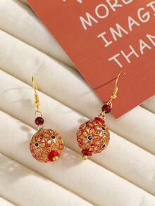 FANYINAN Brincos femininos esféricos e elegantes, vazados em esmalte vermelho e dourado, de inspiração chinesa, onde o artesanato tradicional encontra o design contemporâneo, iluminando o charme oriental.