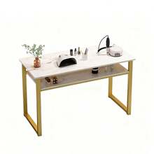 Mesa de manicura organizador bestseller para salones | Mesa Para Manicurista Doble Con Estante 80x40x76 Manicure | Perfecta para estudios de manicura caseros, diseño doble atiende 2 clientes simultáneamente, estante organizador clasifica utensilios, oferta exclusiva de Hot Sale - Multicolor - Ver 2