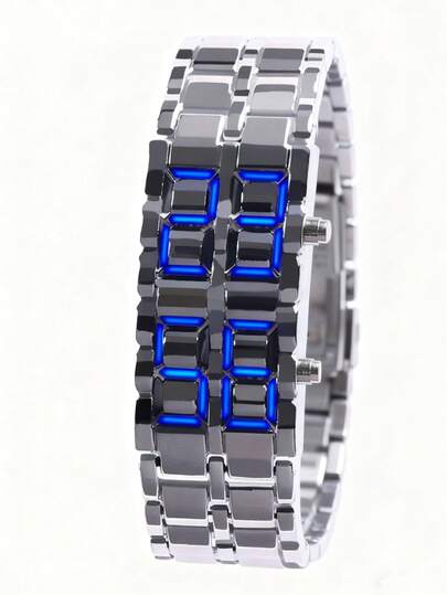 1 件时尚新款商务男士不锈钢表带 LED 电子手表，适合日常装饰