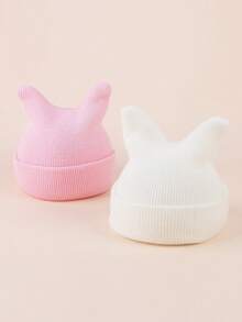 1/2 piezas Gorro de punto con cuernos dobles de dibujos animados lindos y cálidos para niños/bebés, gorro de punto versátil