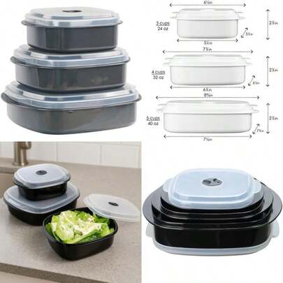 Calypso Basics por Reston Lloyd Utensilios de cocina para microondas, 6 piezas, vaporera y almacenamiento, color negro, , 1(Gris)