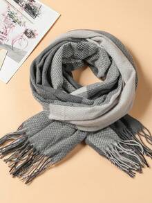 1pc Women's Square Color Block Fringed Minimalist Knit Scarf, Suitable For Autumn/Winter - 65GZ16-hUI - View 4