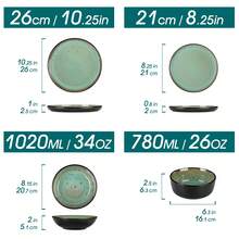 vancasso Ce service de table en céramique de 16 pièces présente un motif émaillé mat cuit au four, disponible en cinq couleurs. Il comprend quatre assiettes plates, quatre assiettes à dessert, quatre assiettes creuses et quatre bols pour quatre personnes. - Vert - Voir 4