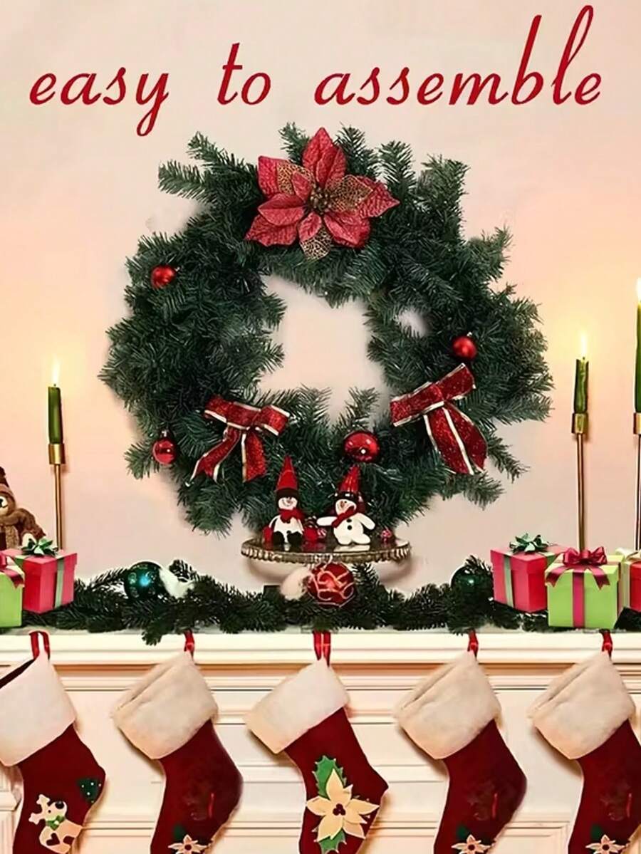 39/59/118 pulgadas Corona de Navidad artificial verde - Decoración navideña para interiores/exteriores, adecuada para el hogar, fiestas, mesa de comedor, pared, decoración de chimenea. Corona trenzada artificial DIY, plantas esenciales para Navidad, para agregar un ambiente festivo. - Multicolor - Ver 1