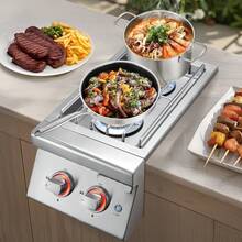 Double Grilling Side Burners, 2 X 17,000BTU Liquid Propane Side Burner For Outdoor Kitchen, Convertible To Natural Gas, 304 Stainless Steel Built-In Double Burners With LED For BBQ Grill Island - Inclined Model 2 Furnaces - View 9