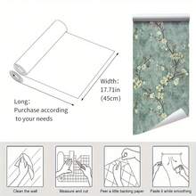 1 Rolle Landhaus-Stil Pflaumenblüten Muster selbstklebende Vliestapete, leicht zu reinigen, geeignet für Wohnzimmer, Küche, Schlafzimmer, Möbeldekoration Zuhause und im Studentenwohnheim