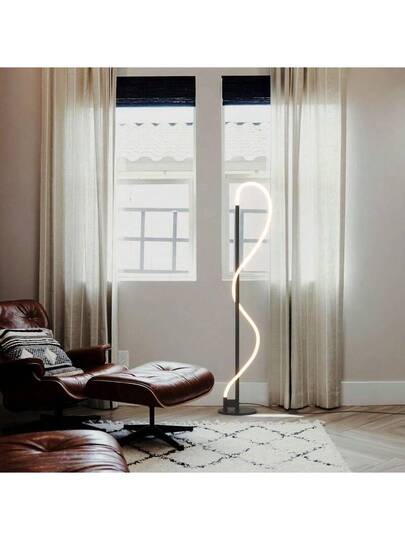 Alpinaluz 35W 2700K LED Vloer Lamp, Wavy Neon, Dimmable, 360°, Brass Zwart Metal, Ideal Living Room Bedroom view 2