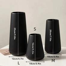 3个现代T型北欧风塑料花瓶，黑白两色，表面有纹理，防碎，多种尺寸（24.89/20.07/13.97厘米），适用于客厅、餐桌，可插鲜花、郁金香或人造花，家居装饰礼品 - 彩色 - 查看 6