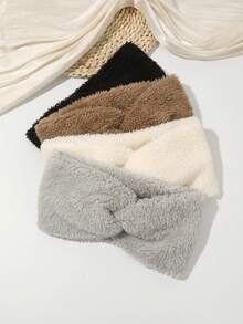 1 faixa de cabeça protetora de orelhas de pelúcia com design cruzado largo, estilo vintage, quente e à prova de vento para mulheres, acessórios de cabelo para outono/inverno - Multicolorido - Ver 1