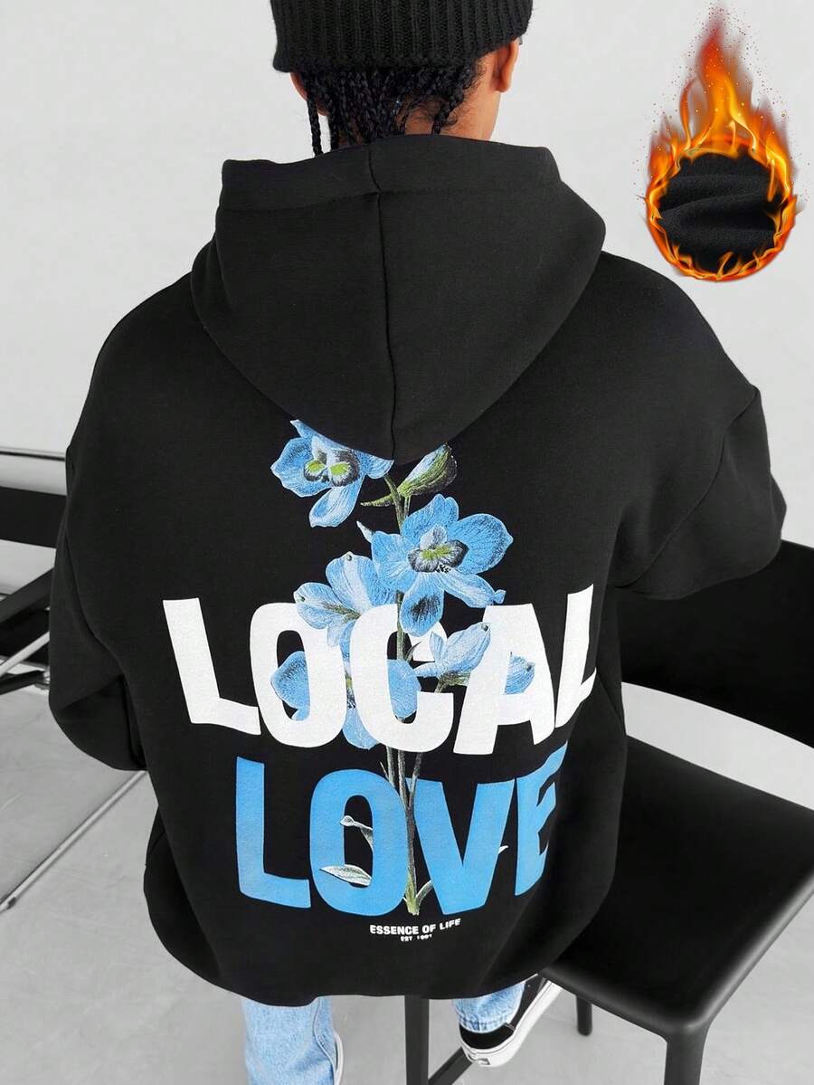 Felpa con cappuccio da uomo Zrgoth, nuova collezione autunno/inverno, moda urban, stampa slogan in inglese, tasca a canguro, fodera termica, pullover - nero - Visualizzare 1