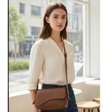 Stylish Women's Baguette Shoulder Bag With Front Detail - Mocha Brown - View 1
