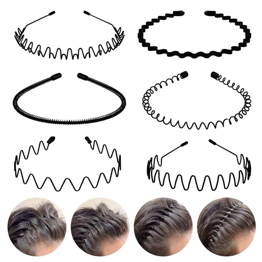 Paquete de 6 Diademas Deportivas Antideslizantes deástico para Mujer y Hombre - Ideal para Correr, Yoga y Actividades ísicas - A-6 piezas - Ver 1