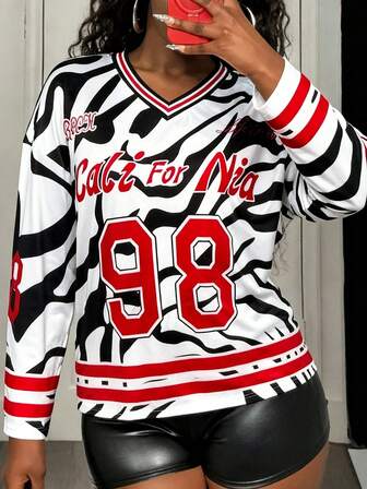 2025 Early Autumn Plus Size Women Casual Street Letter Print Sports T-Shirt, Suitable For Music Festivals, Easter, Western Style, Nomadic Style, Birthday Parties And More