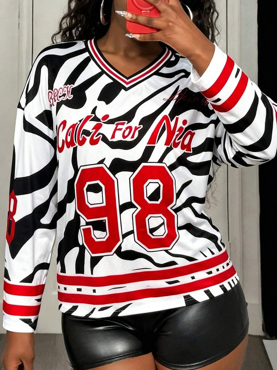 大码休闲街头风运动T恤，适合音乐节、复活节、西部风、游牧风、生日派对、毕业典礼和户外活动，春季穿着。 - 黑與白 - 查看 1