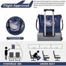 Tote Bags For Women Larger Capacity Leather Handbags And Shoulder Bags With Multipockets Zippers And Compartments For Shopping Travel Work School - Darkblue - View 4