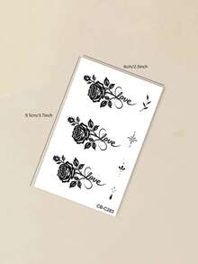 Juice Tattoo, Made Of Natural Plant Ingredients, Semi Permanent Tattoo, Minimalist Tattoo Sticker, LOVE Rose Pattern, Temporary Fake Tattoo Sticker, DIY Finger, Ear, Shoulder, Neck, Collarbone, Daily Party, Holiday Gift, Body Decoration For 1-2 Weeks, Non Fading, Non Reflective, Waterproof, Realistic Tattoo Sticker, 1 Pack - Blue - View 7