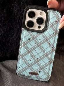 New Minimalist Textured Blue & Black Argyle Star Pattern Phone Case, Compatible With Iphone 17 Pro Max/16/15/14/13, Unique & Fashionable Full Coverage Protective Cover - Multicolor - View 3