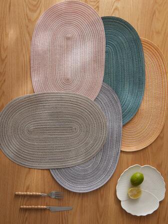 1-6pcs Oval Polyester Woven Placemats, New Colors: Christmas Green, Pink, Orange, Gray, Heat Insulation Non-Slip Decorative Mats For Daily Use