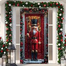 Pano de Bottom de Porta Temático de Natal com Quebra-Nozes de Inverno, Decoração Festiva Personalizada para Festa de Natal, Banner de Fotografia em Vinil