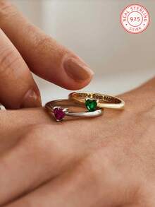 A Bespoke 925 Sterling Silver Engraved Ring, Heart-Shaped Birthstone Ring, Exquisite Ring, Promise Ring, Minimalist Ring, Anniversary Gift, Mother's Day Gift, Christmas Present, Graduation Gift, Festive Gift-A Thoughtful Choice For Her.