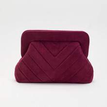 刺绣绒面革手拿包 - 优雅晚装包，配金链，婚礼和派对手提包