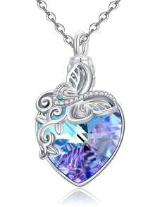 1pc Heart Shaped Butterfly Bone Urn Pendant Necklace For Women, Casual Jewelry Suitable For Daily Wear, Comes With Brand Box