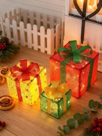 1 Set bunte Stern-Schleifen-Leuchtkästen, bunte Stern-Schleifen LED-Leuchtkästen, Weihnachtsdekoration für Zuhause, Weihnachtsgeschenke, Weihnachtsparty-Dekoration, festliche Beleuchtungskörper, geeignet für Innen- und Außenweihnachtsbäume, Gärten und Rasenflächen (3*AA Batterien nicht enthalten) Weihnachtsdekoration Zuhause Weihnachtsgeschenke Weihnachtsdekoration