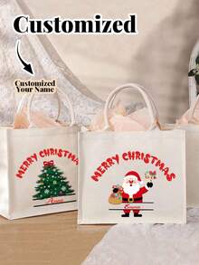 Bolsa de regalo personalizada, bolso de mano navideño personalizado, bolsas de regalo con nombre para fiestas, bolso de mano con logo personalizado, bolso de mano grande y sencillo de gran capacidad, bolso de mano casual y portátil, bolsa de compras multifuncional, bolsa de regalo personalizada - Multicolor - Ver 10