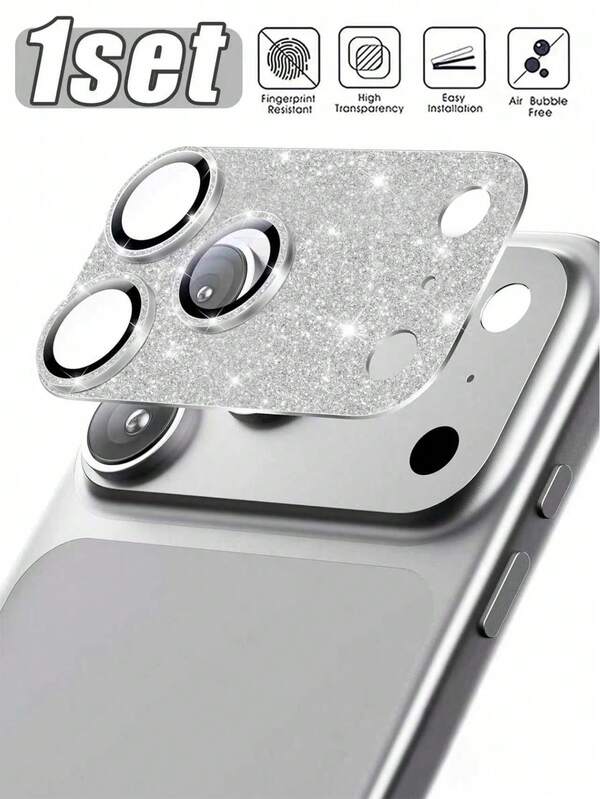 For IPhone 17 Pro/17pro Max Camera Lens Protector - [12ft Shatterproof Military Grade] [Strong Adsorption] Metal Top 9H+ Tempered Glass Camera Screen Full Coverage Phone Case, Glitter Silver