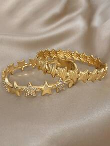 18K 镀金不锈钢奢华优雅星形链状锆石手镯套装，适合女士，甜美天体珠宝妈妈礼物圣诞节感恩节万圣节婚礼狂欢/舞会/派对/日常配饰周年纪念情人节波西米亚珠宝生日伴娘礼物 - 彩色 - 查看 8