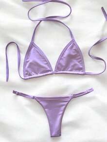 Women's Summer Triangle Bikini With Side Adjustment - 紫丁香 - 查看 3