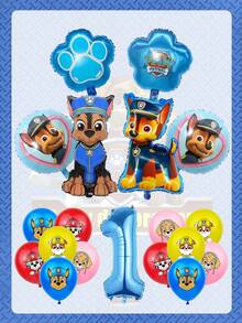 Paw Patrol Themed Party Balloons, Two Types Of Dog Aluminum Foil Balloons And Four Colors Of Dog Head Print Latex Balloons, 32-Inch Blue Digital Balloon Set, Party And Gathering, Wedding Decoration And Setting, Newborn Shower Decoration And Setting, Christmas Decoration Balloons - Blue - View 18