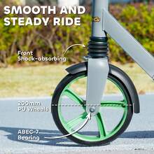QABA Scooter For Kids Ages 6-12, Kick Scooter With Adjustable Height, 200mm Big Wheel, Foldable Stunt Scooter For Boys And Girls, Green - Green - View 7